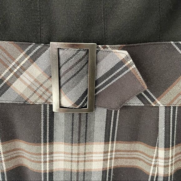 [6] Evan Picone Neutral Tone Plaid Sleeveless Belted Midi Dress Black Tan & Grey - Picture 11 of 16